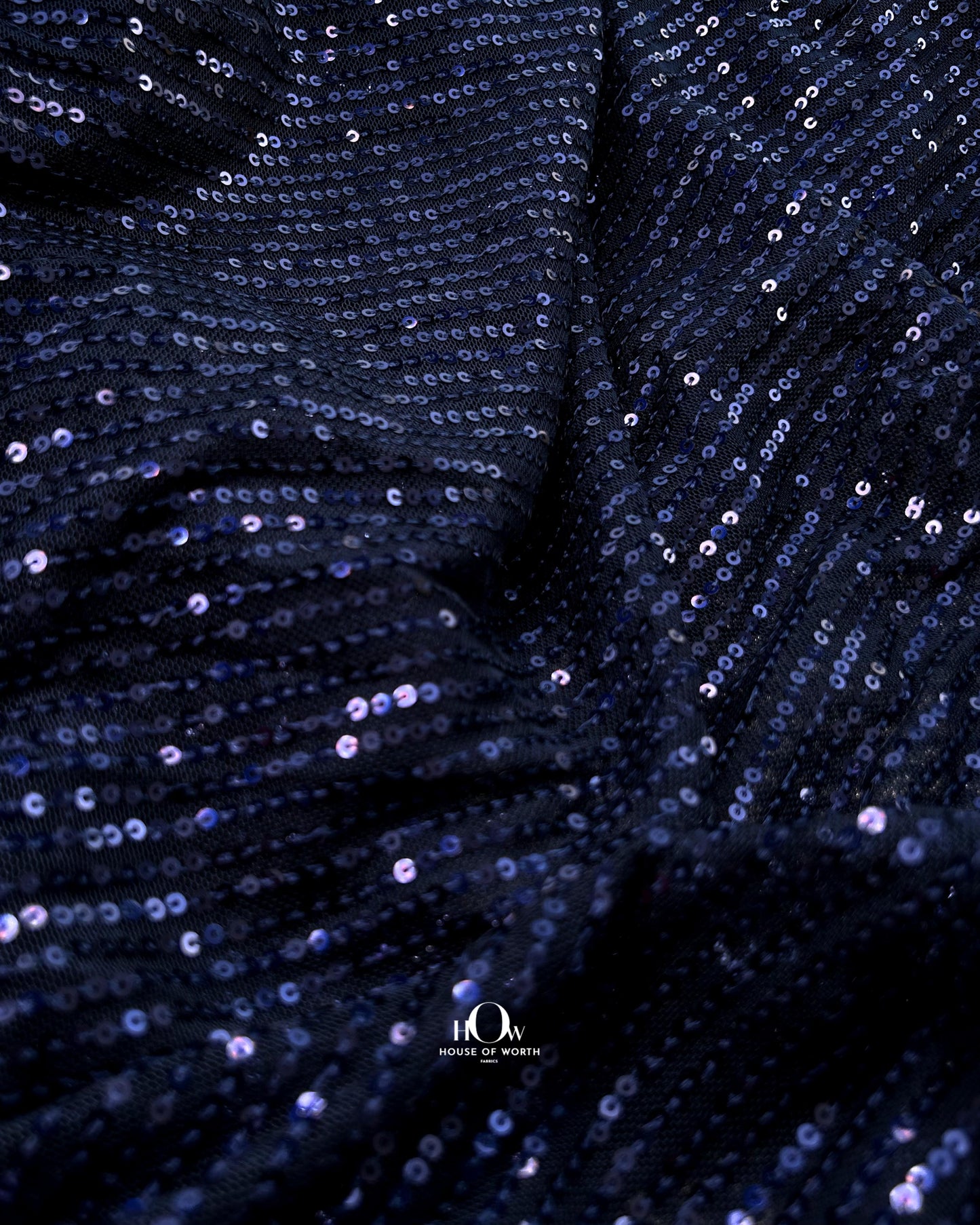 Blue striped imported sequins material – bulk supply for wholesalers and designers in Surat and Bhiwandi.