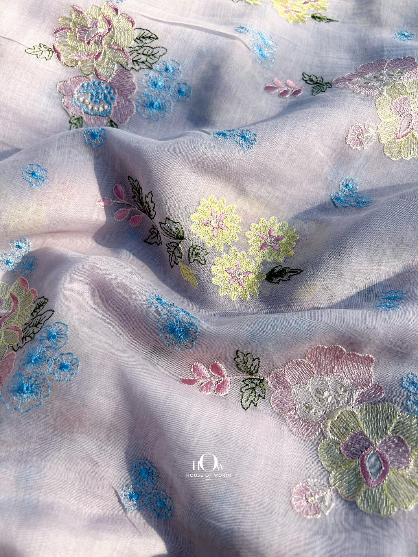 Lavender embroidered Chanderi dress material – soft handloom fabric for retail and wholesale ethnic collections.