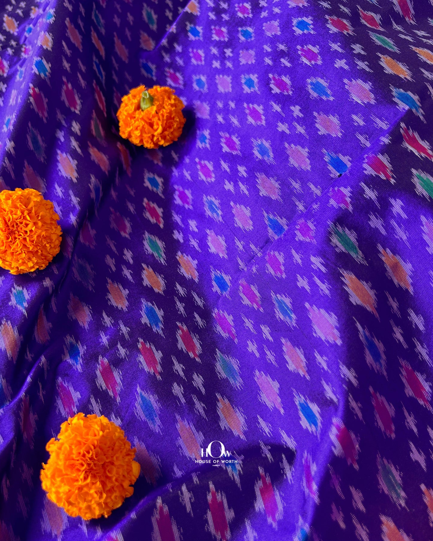 Traditional double ikkat silk fabric from Pochampally for designer lehengas in Delhi