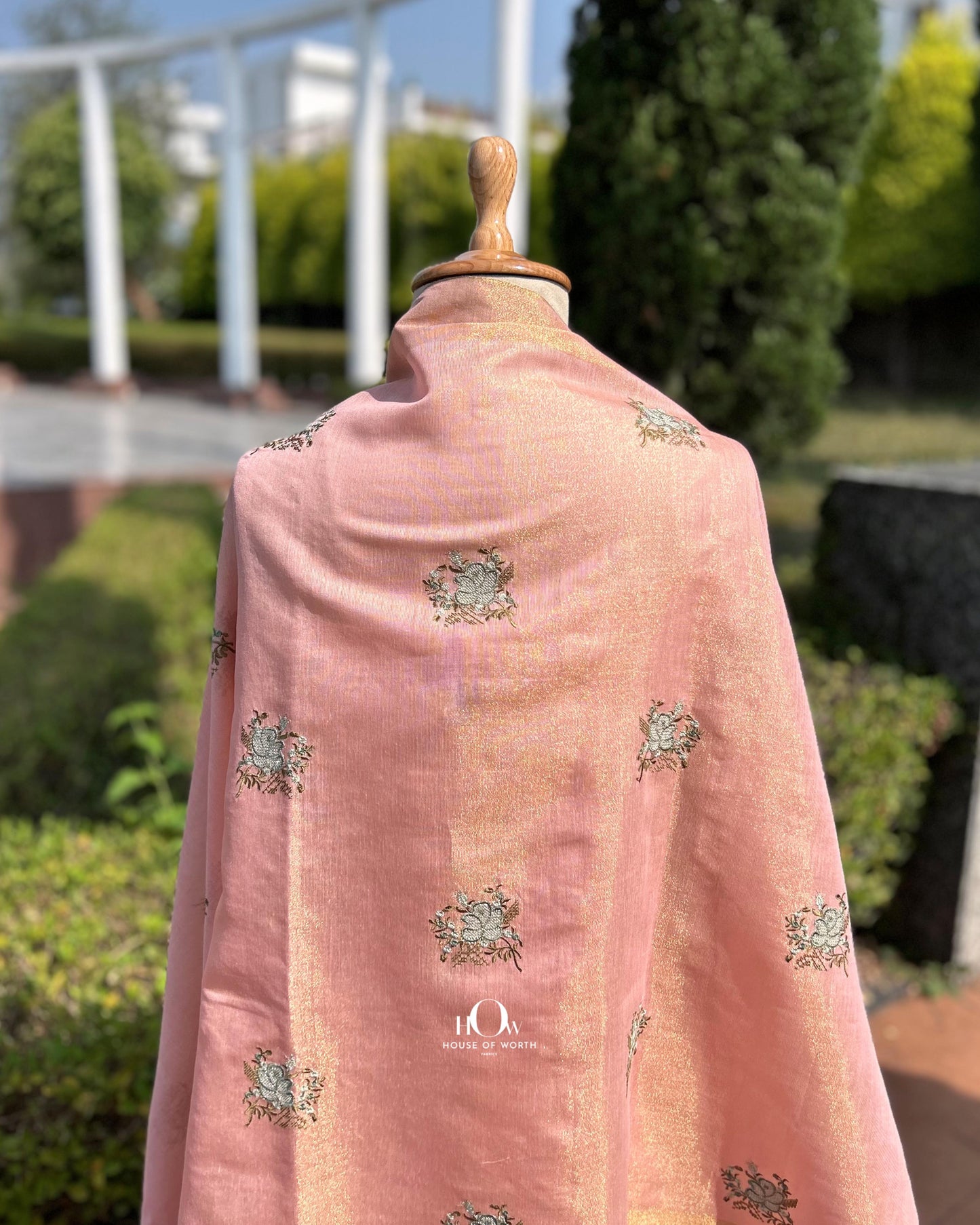 Lightweight Banarasi suit set, cotton tissue fabric with pastel zari motifs and set bottom
