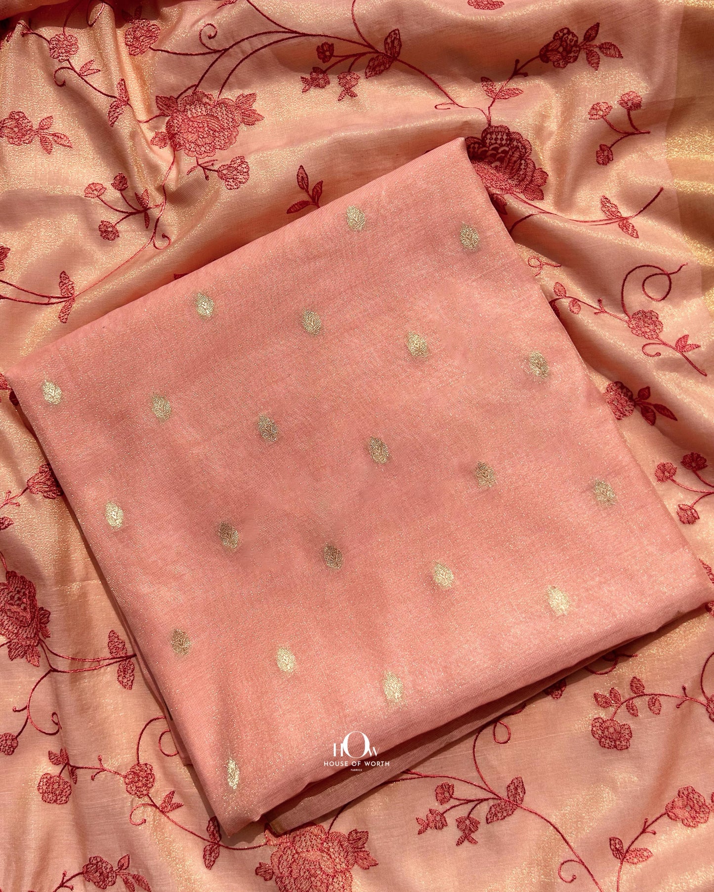 Soft cotton tissue fabric with intricate thread floral work. Buy banarasi suit online