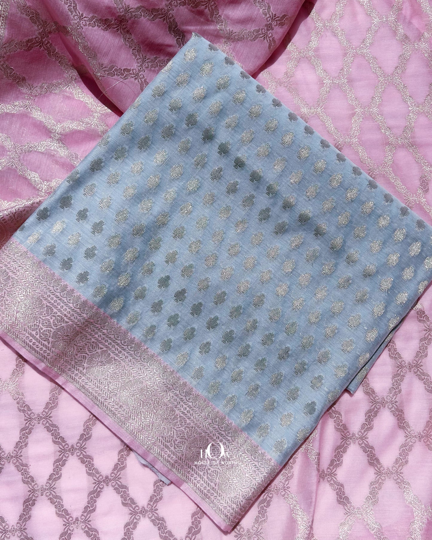 Traditional Indian Banarasi cotton suit fabric for women. Elegant party wear cotton suit in Banarasi weave design.