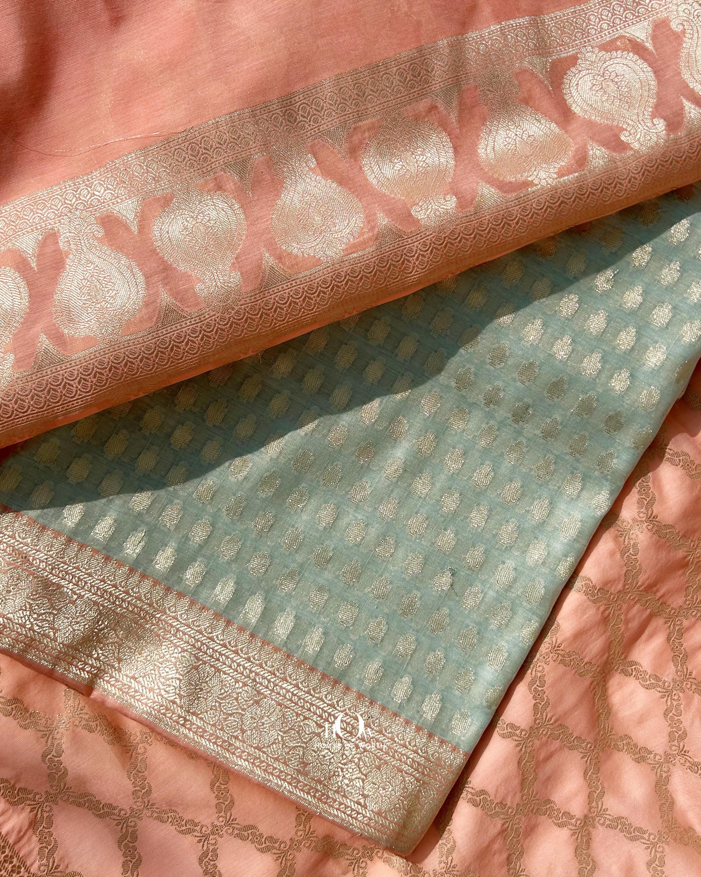 Premium Banarasi cotton suit set with silver zari border. banarasi suit for women party wear