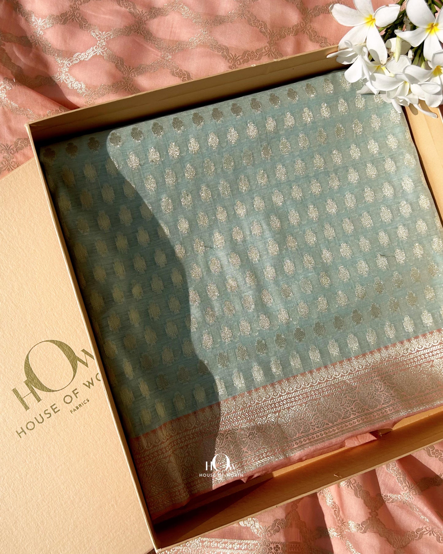Ethnic unstitched Banarasi cotton suit with jaal dupatta design. banarasi suit design for wedding