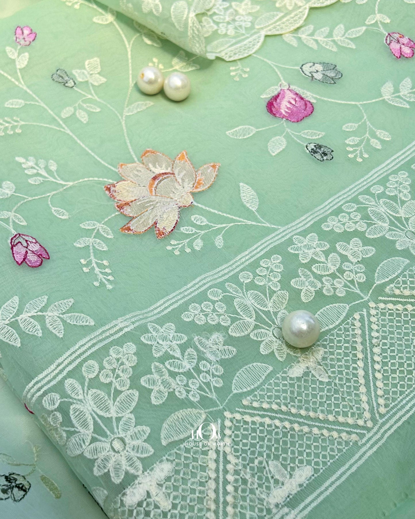 Heavy embroidery organza kora silk suit fabric. Pure organza suits for wedding.