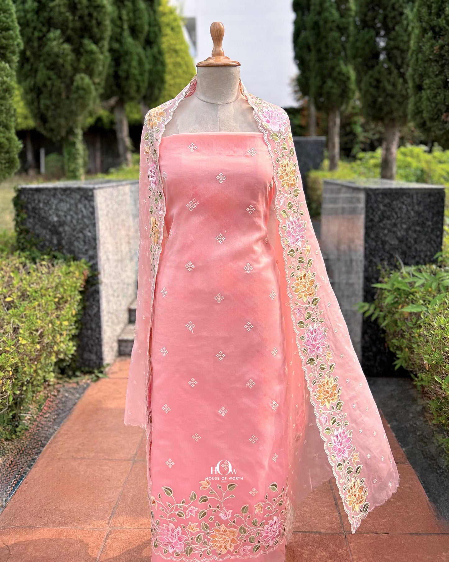 Designer floral embroidery dress material for women.