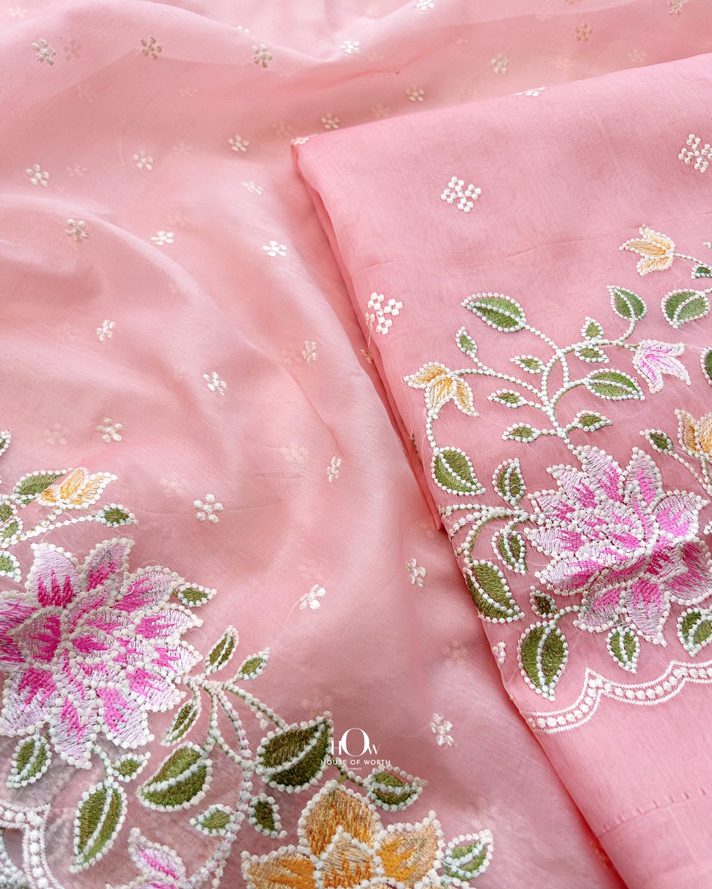 Unstitched organza suit set for wedding.