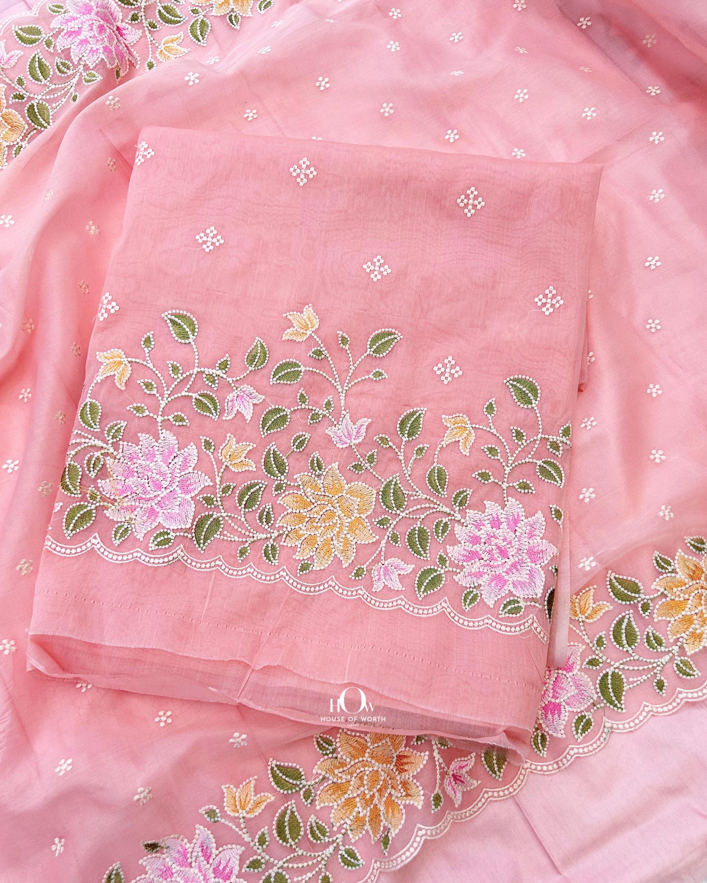 Party wear organza unstitched dress material.