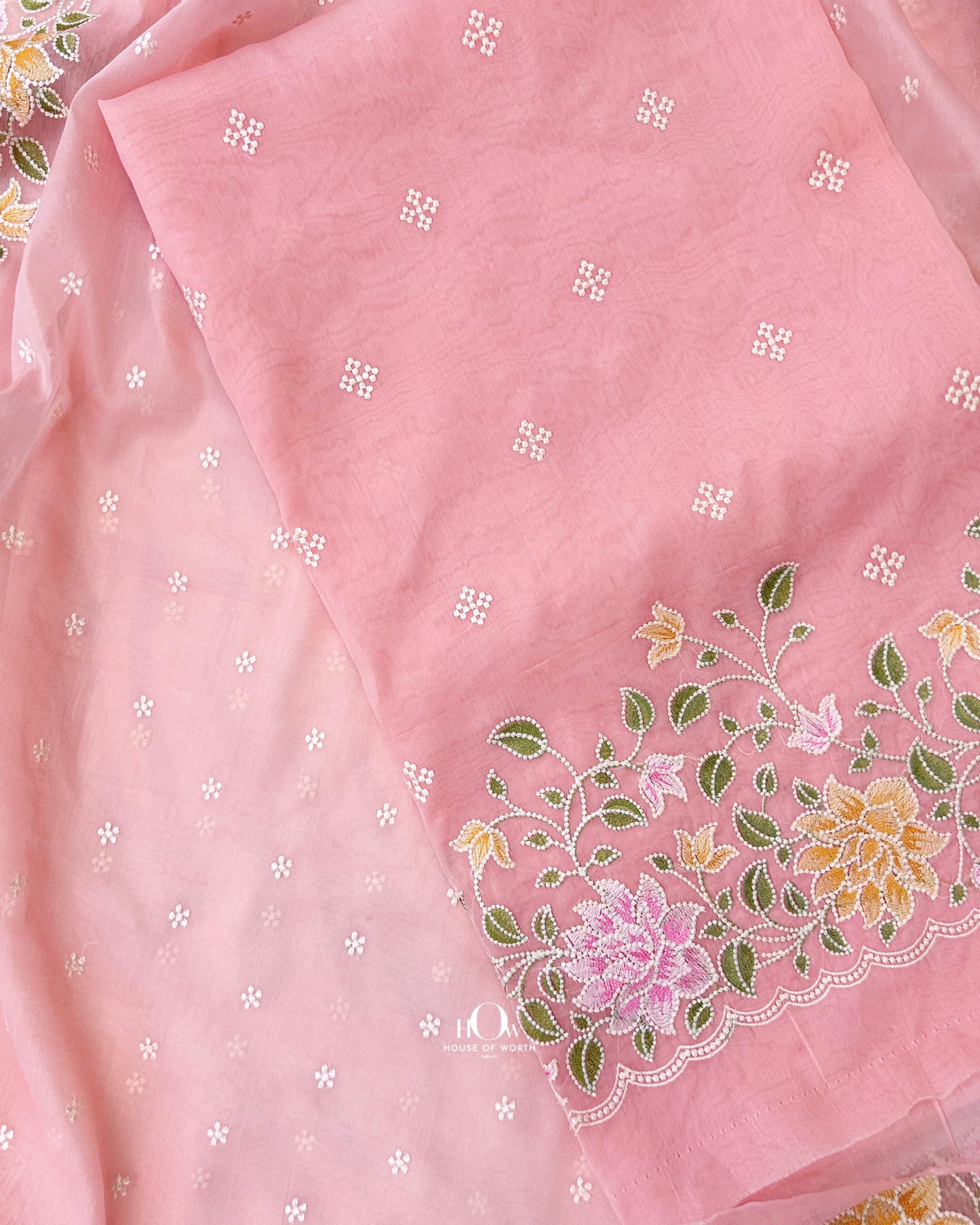 Floral embroidery organza suit set for women.
