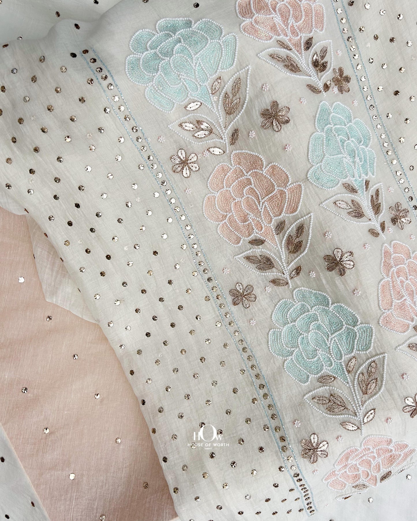 Handmade Mul Chanderi chikankari work top for puja.