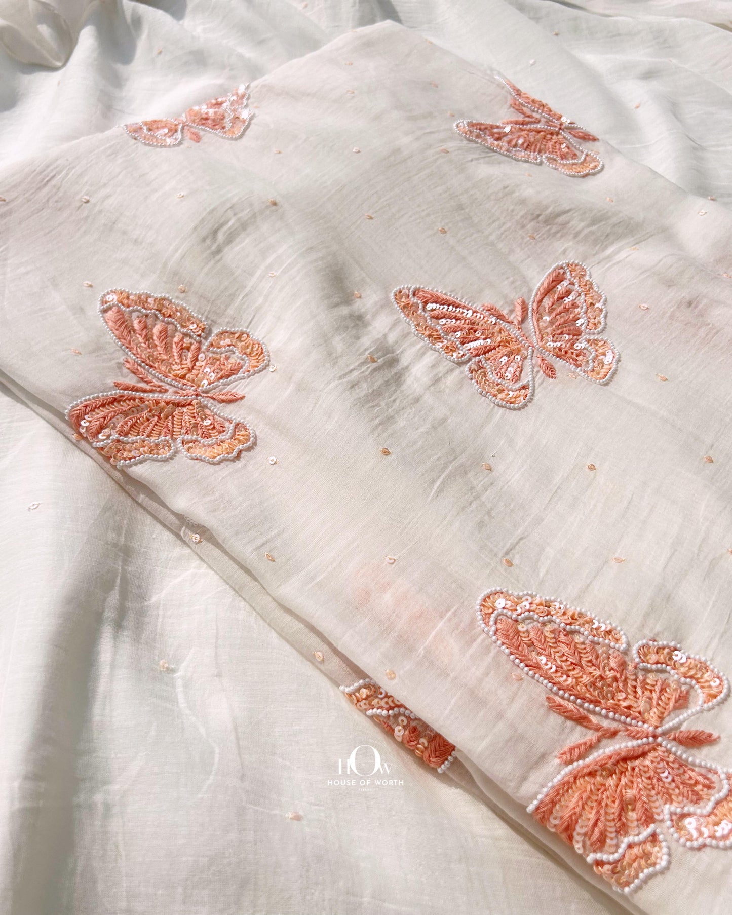 designer mul chanderi chikankari suit with dupatta with beadwork. Pure chanderi silk suits.