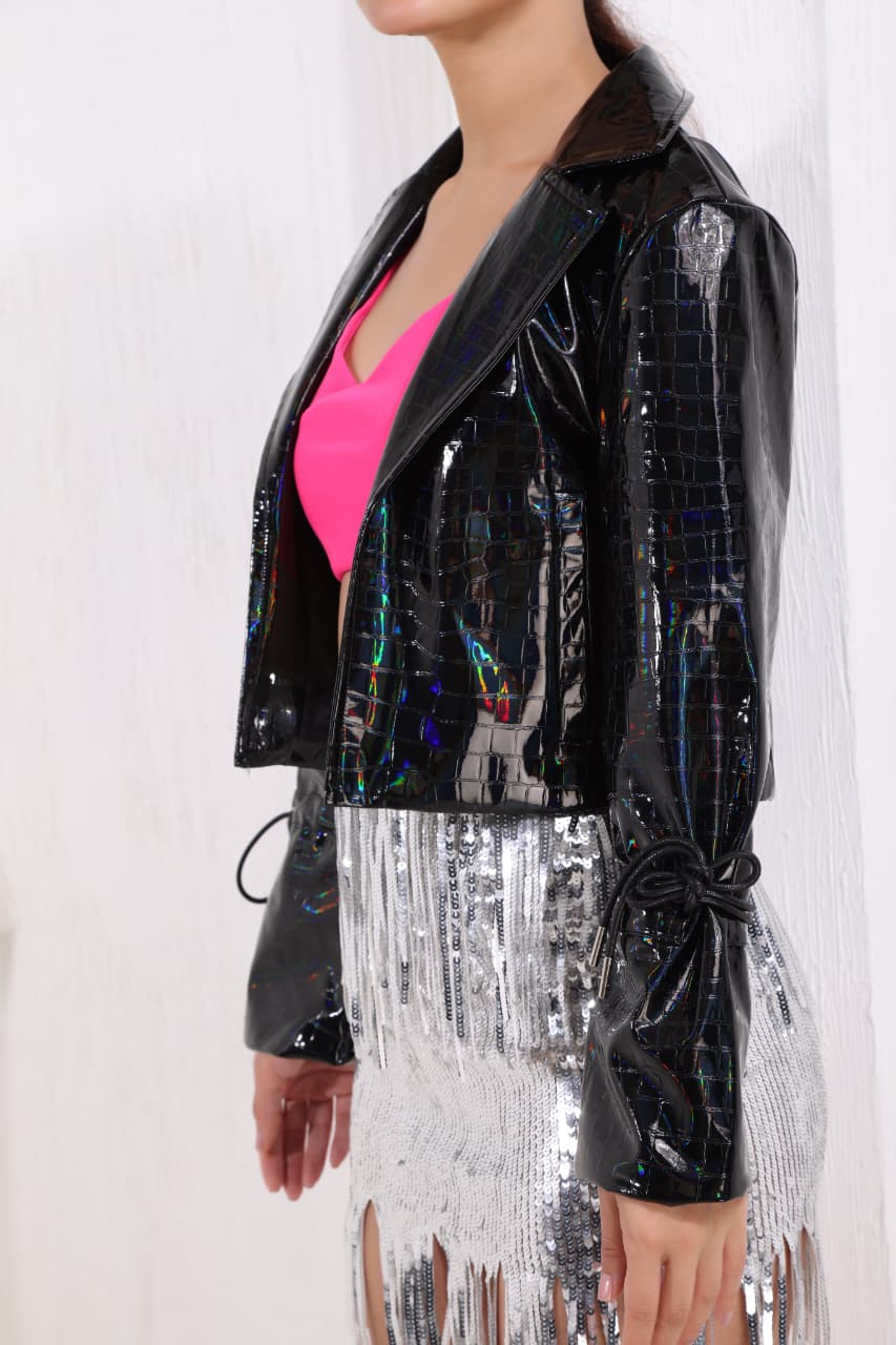 Black women’s cropped leather jacket edgy fashion piece casual outfit essential