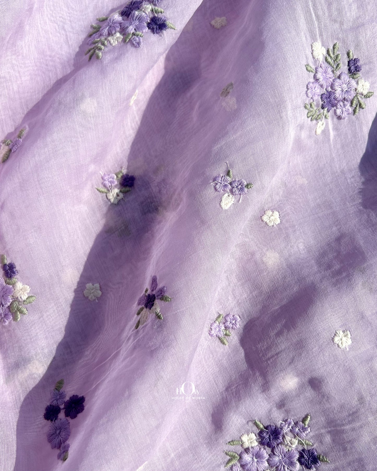 Floral butti embroidered Chanderi fabric – lightweight fabric for ethnic garments, available in Surat and Delhi.