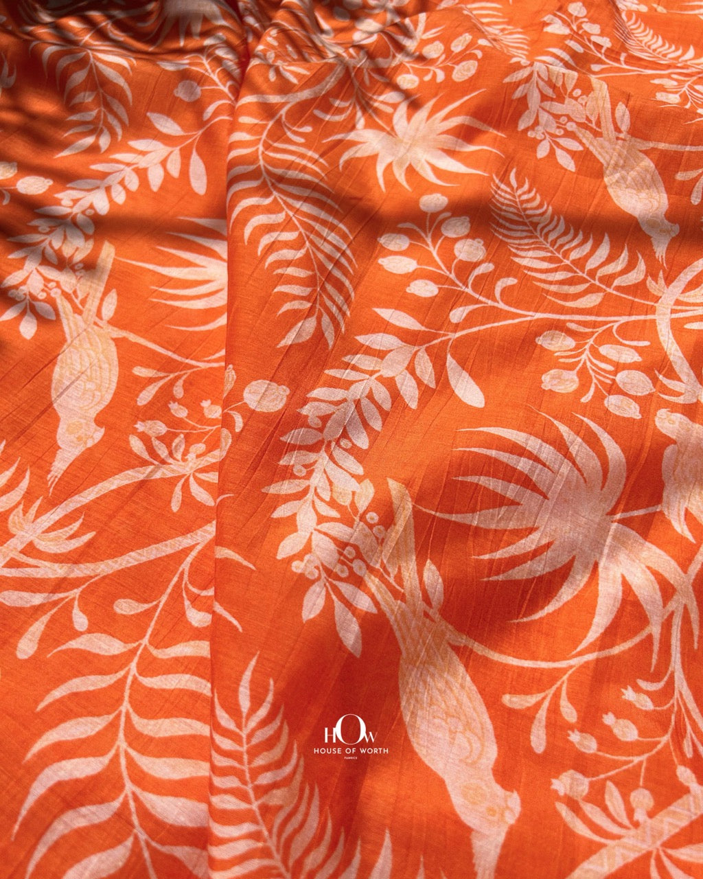 Printed Mul Chanderi fabric with leaf and vine motifs – soft handloom fabric ideal for sarees and ethnic suits.