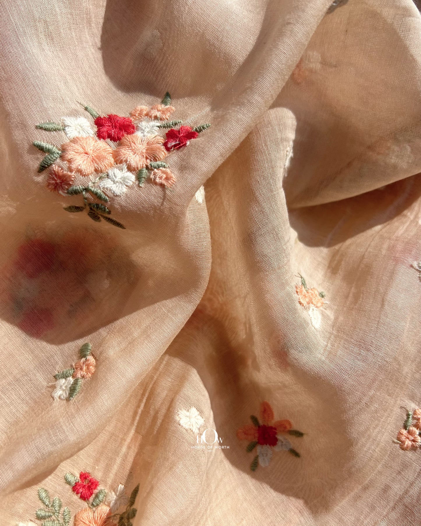 Floral embroidered pure Mul Chanderi dress material – available in bulk from fabric suppliers in Delhi and Surat.