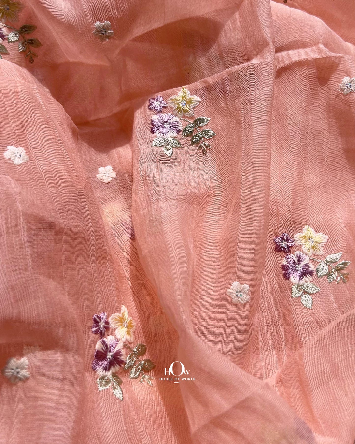 Premium quality Mul Chanderi fabric with floral motifs – ideal for custom tailoring, embroidery, and luxury ethnic wear.