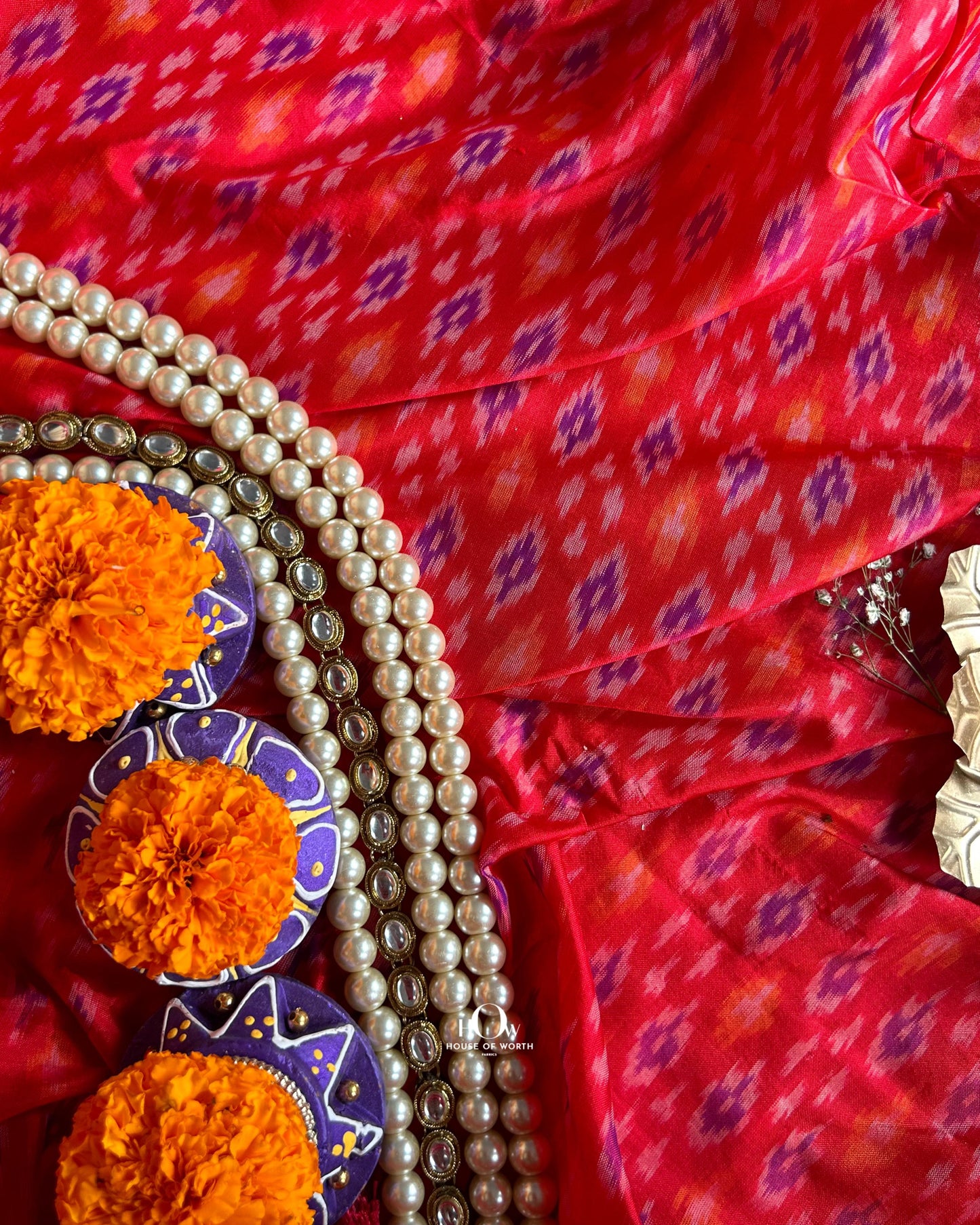 Designer ikat silk lehenga fabric – pure Pochampally handwoven silk with bold motifs