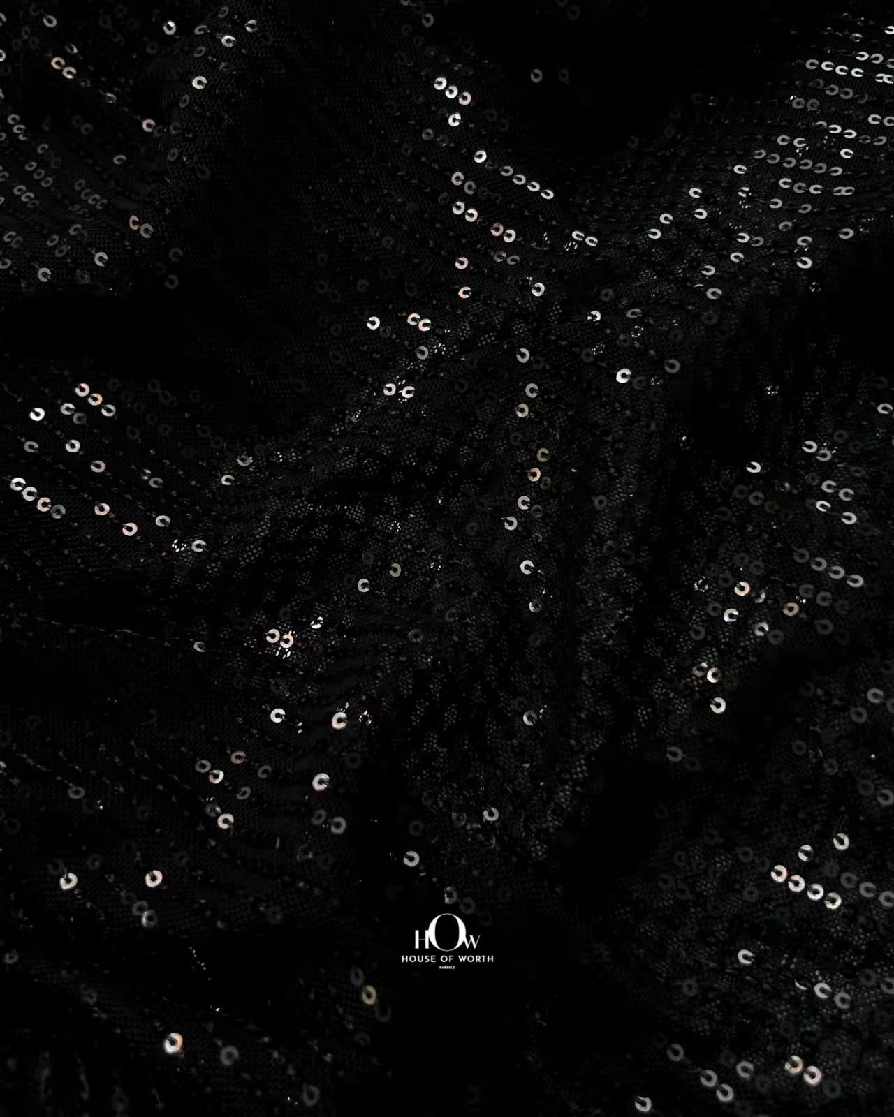 Black Zara sequins material for western wear, big width, available from fabric importers in Mumbai.