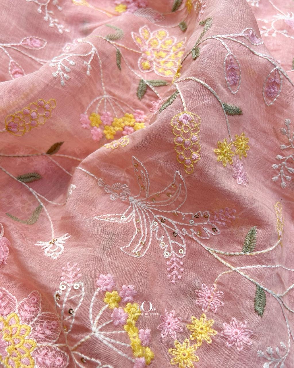 mul chanderi embroidery fabric