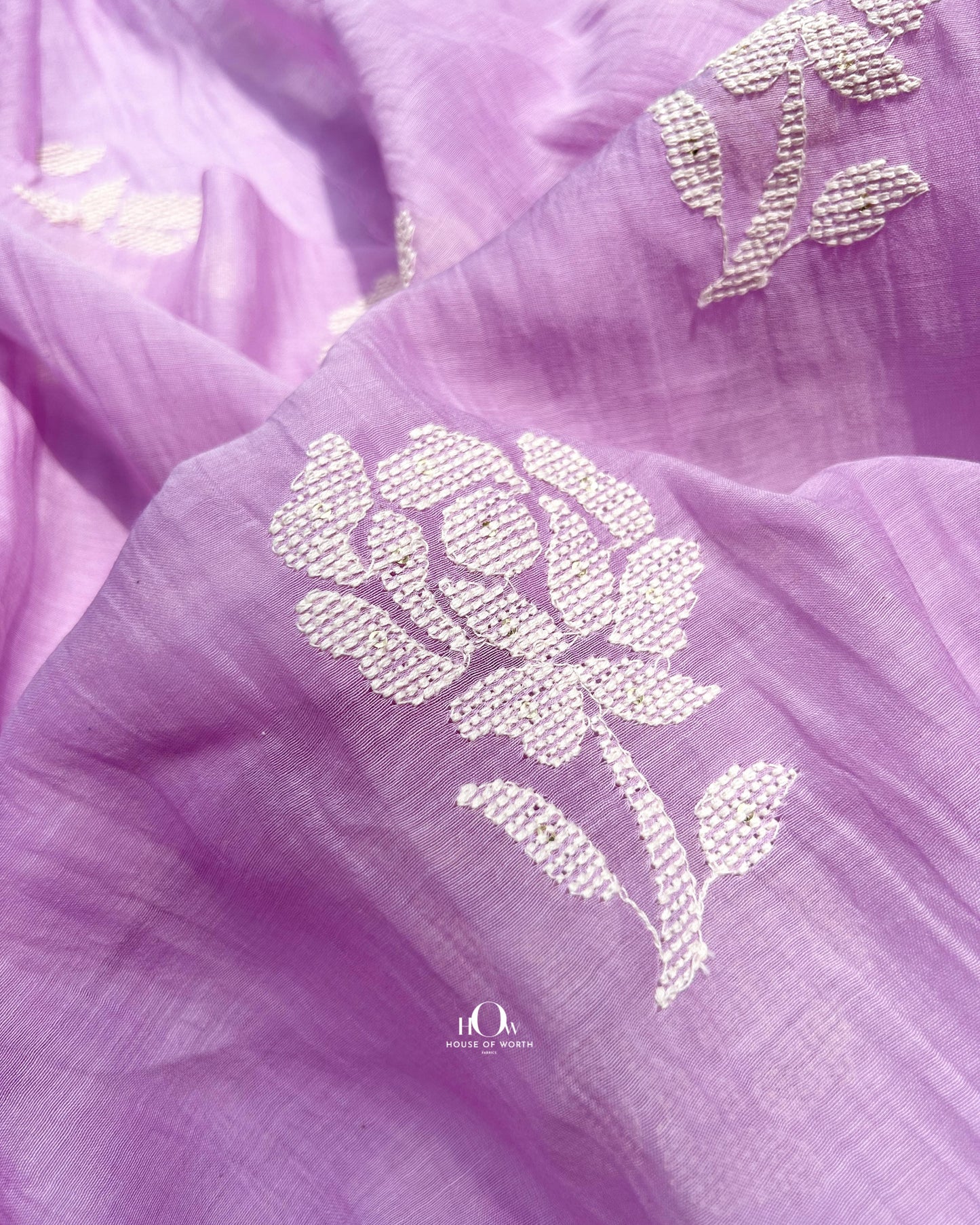 Pure Mul Chanderi fabric with fine embroidery—lightweight and perfect for ethnic Indian dresses.