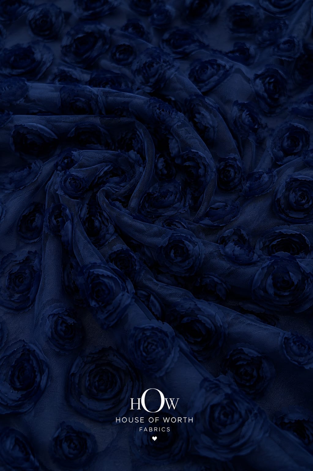 Navy blue all-over 3D floral net fabric for dresses and skirts