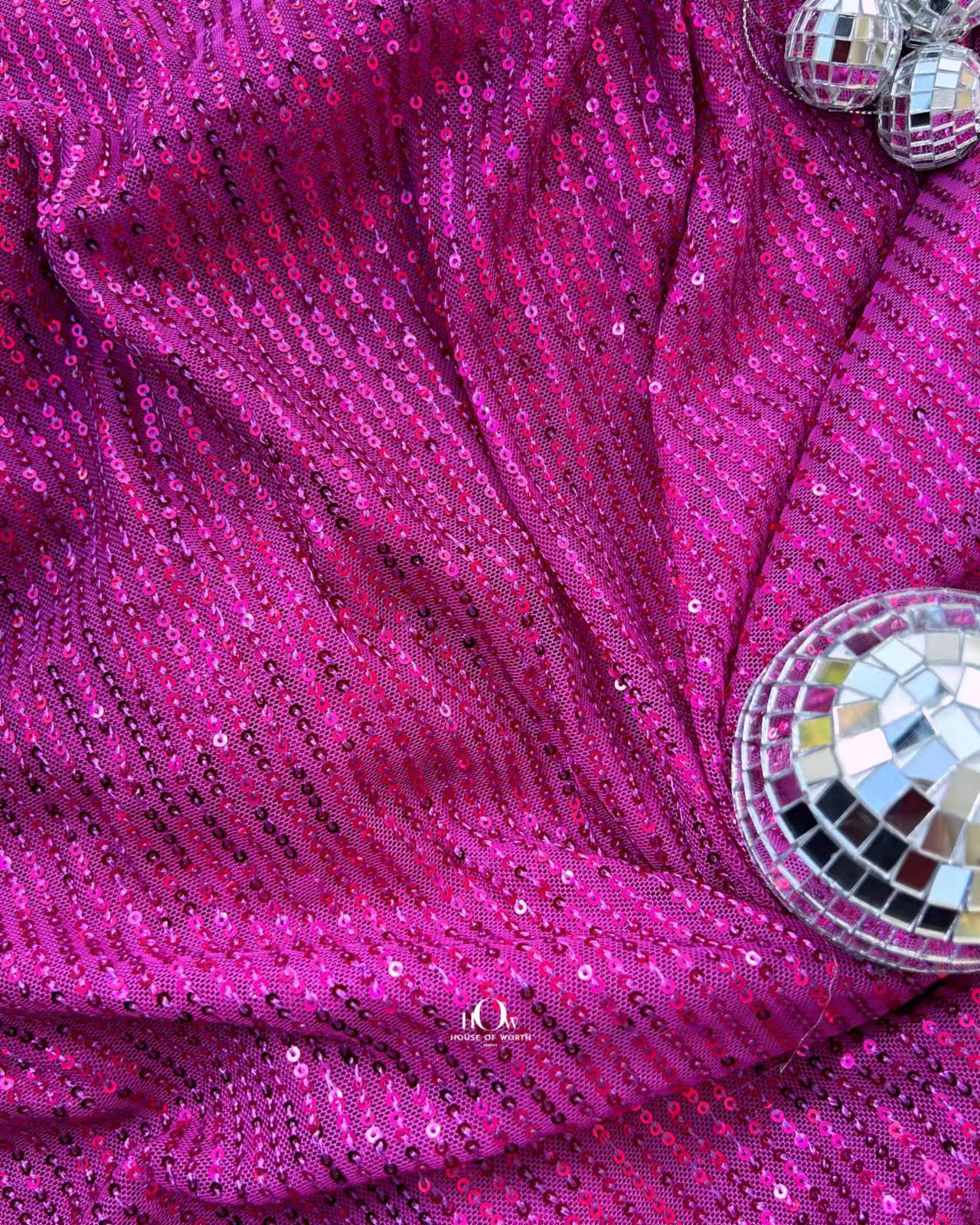 Bold magenta sequins for designer gowns and drapes – available with House of Worth in Bombay.