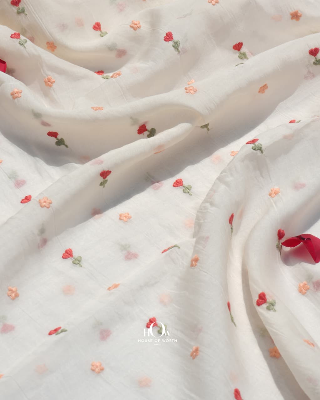 Soft white embroidered chanderi fabric for suits kurtas sarees and dupattas