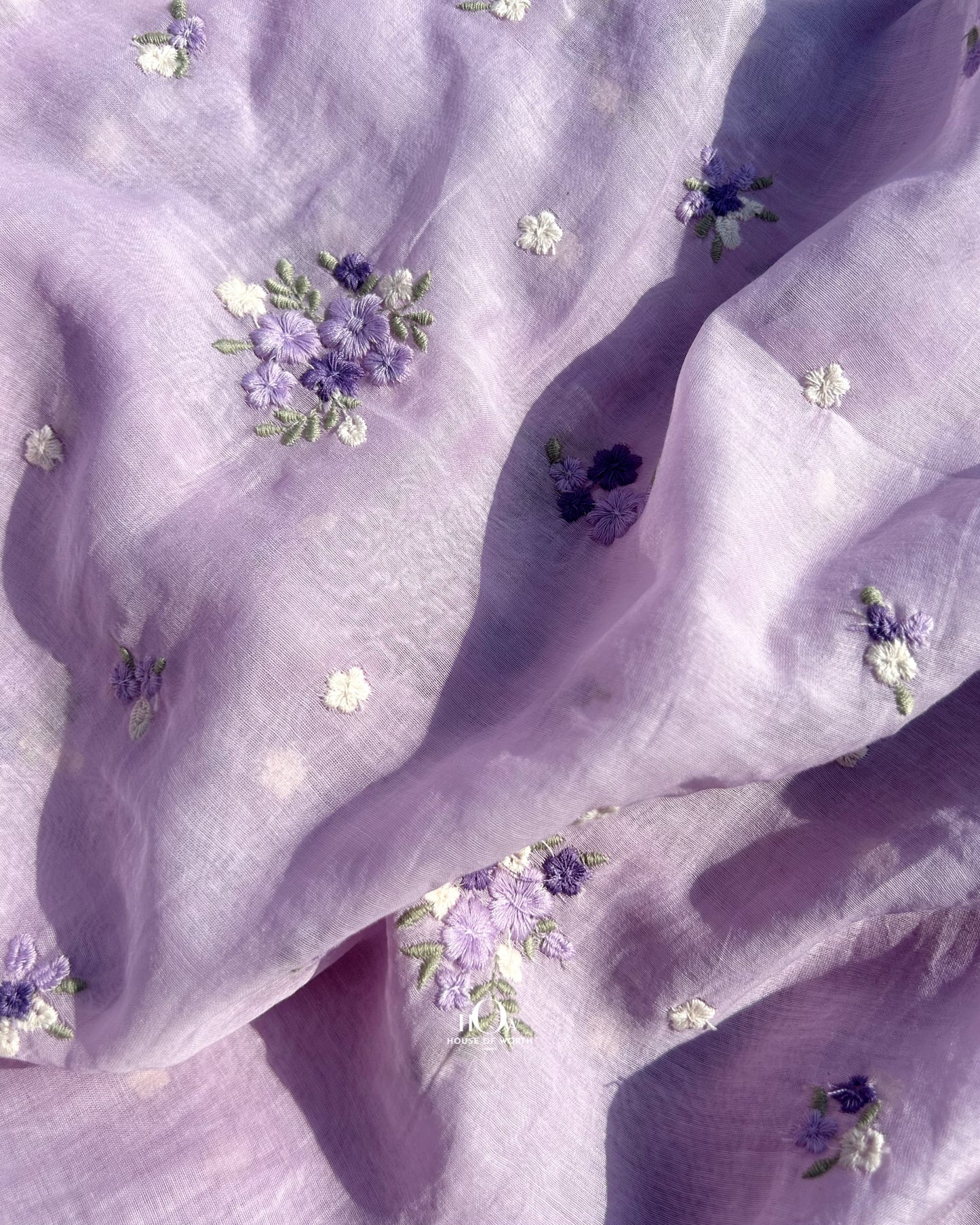 Mul Chanderi fabric supplier Surat – floral embroidered fabric for ethnic suits, dresses, and boutique stockists.