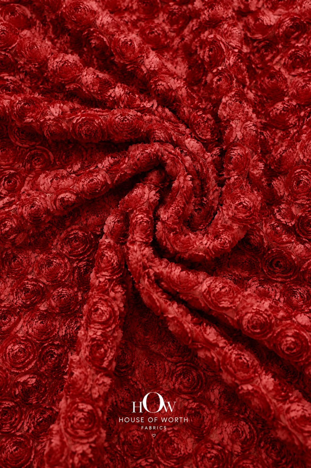Red all-over 3D floral net fabric for western dresses and occasion wear