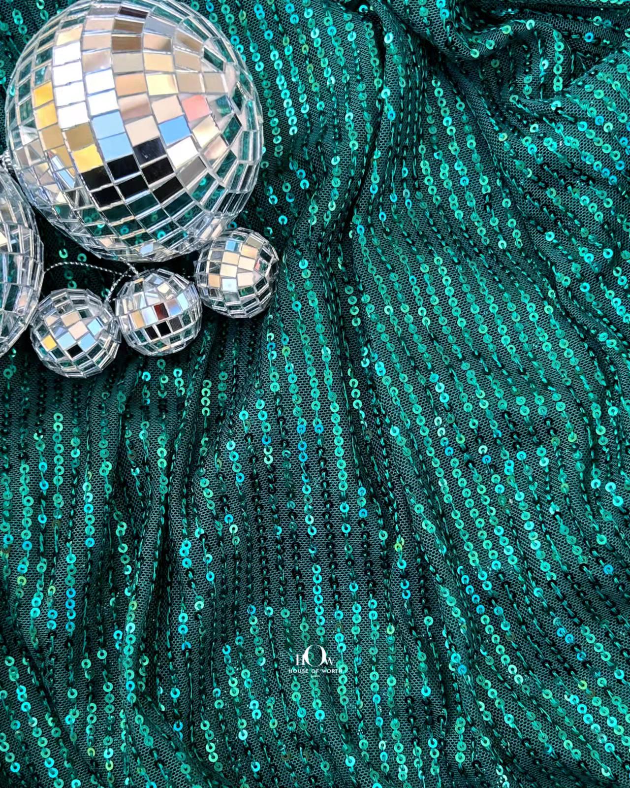 Imported sequins fabric for western gowns – available in Surat, Delhi, and Bombay markets.