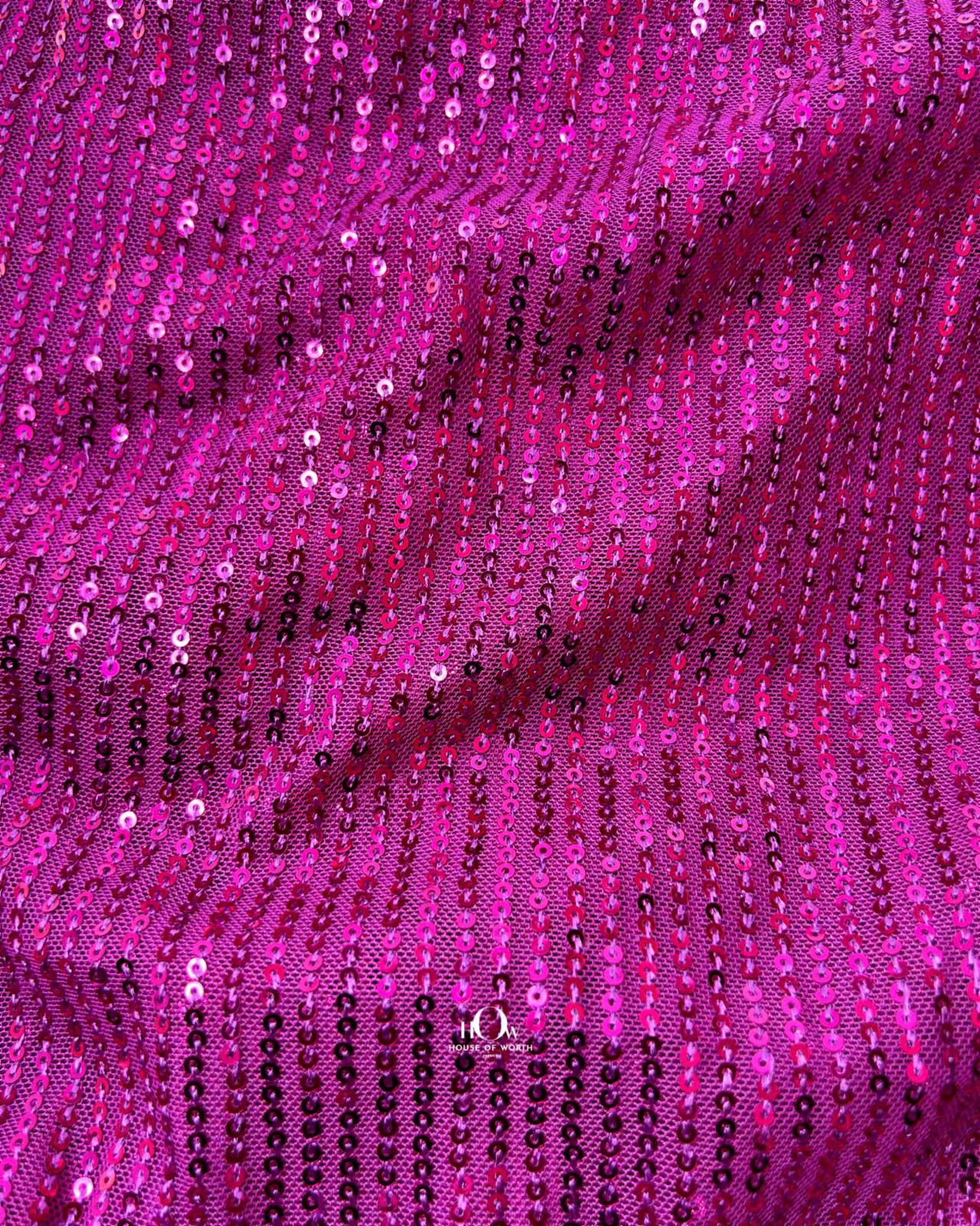 China sequins fabric in magenta pink – wholesale supplier for Mumbai, Surat, and Bhiwandi markets.
