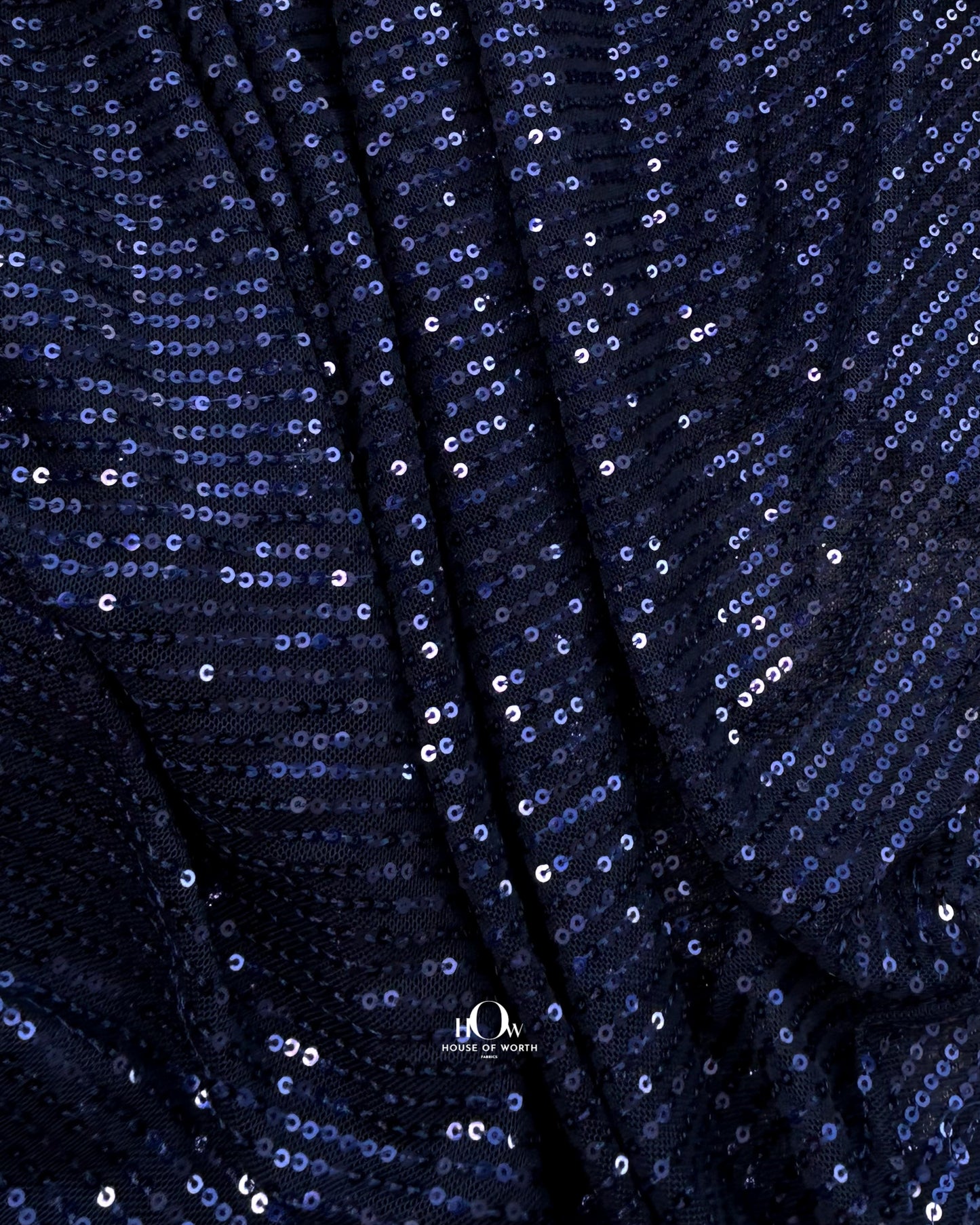 60 inch wide China sequin fabric in navy blue – perfect for western gowns and fashion boutiques in Delhi.