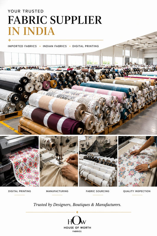 Trusted fabric supplier in India with imported and Indian fabric rolls digital printing and manufacturing House Of Worth