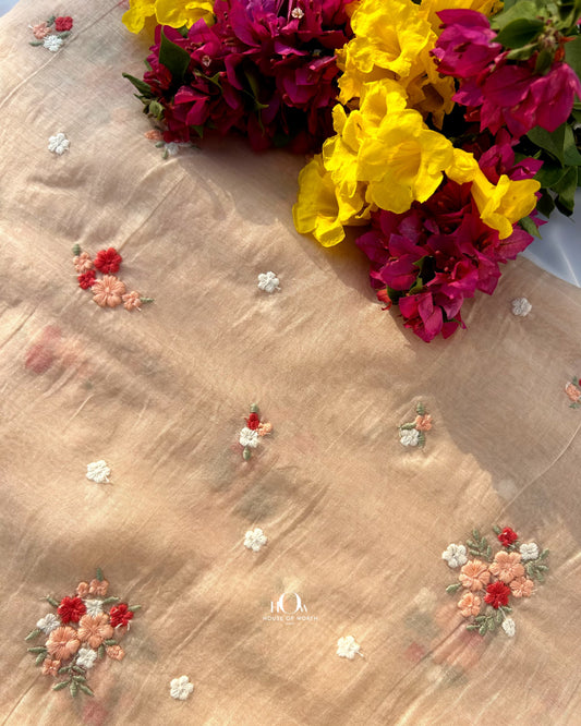 Soft lavender Noor Mul Chanderi fabric handwoven in India—delicate, breathable elegance