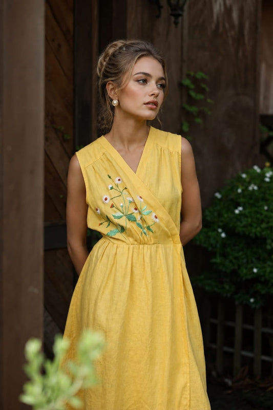 Premium linen embroidery fabric with intricate floral embroidery - imported linen fabric texture