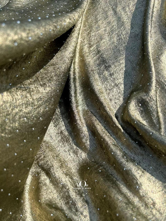 Imported big-width rhinestone fabric for evening gowns and ethnic kurtas – wholesale available.