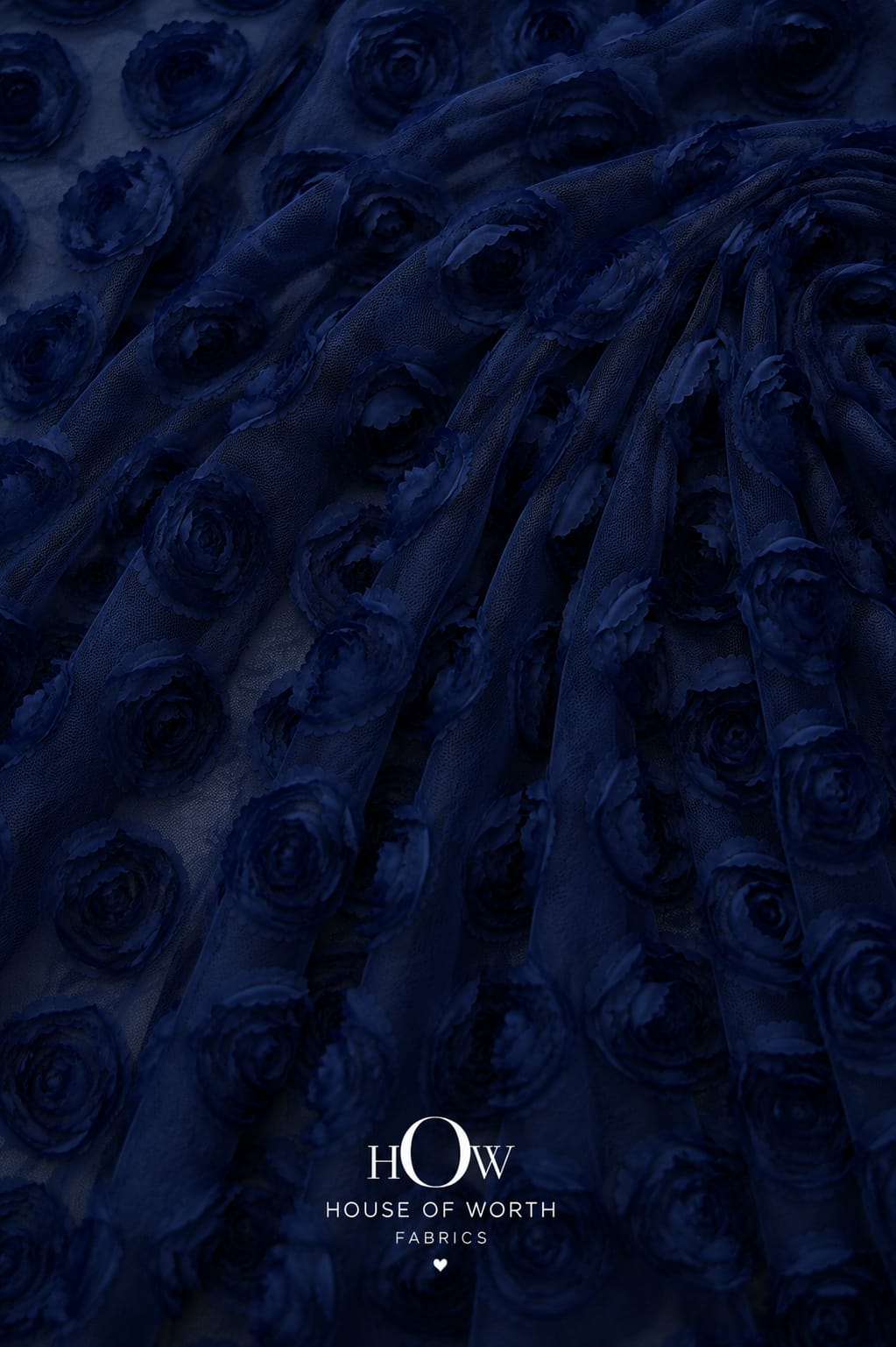 Navy blue 3D applique floral net fabric for dresses and occasion wear