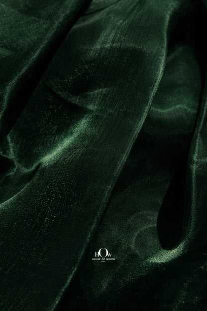 Premium green glass organza fabric for sarees, gowns, and outfits