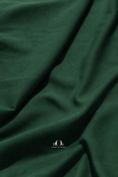 Bottle green premium crepe fabric drape for designer dresses, skirts and tailored trousers