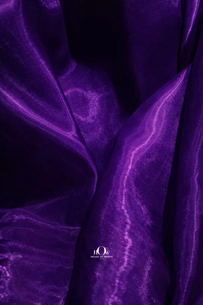 Luxury organza fabric in deep purple shade for designer fashion