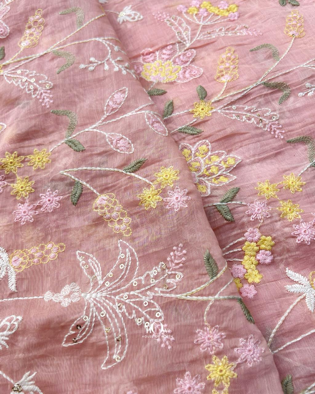 embroidered mul chanderi fabric