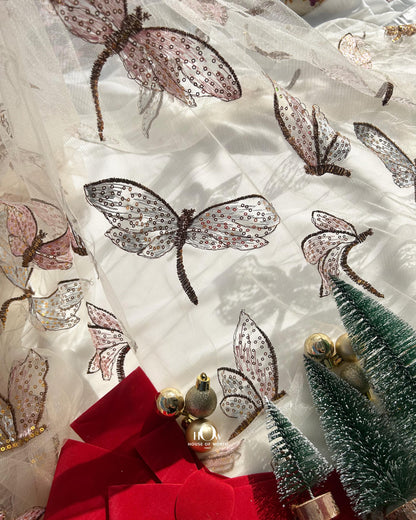Festive embroidered fabric for partywear gowns – wholesale in Surat & Delhi.