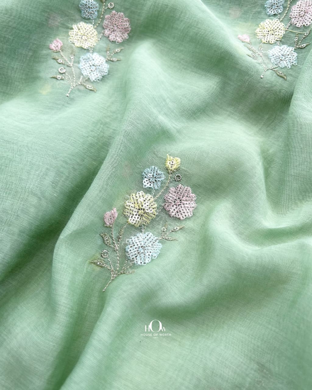 mint green mul chanderi fabric drape for indo western wear