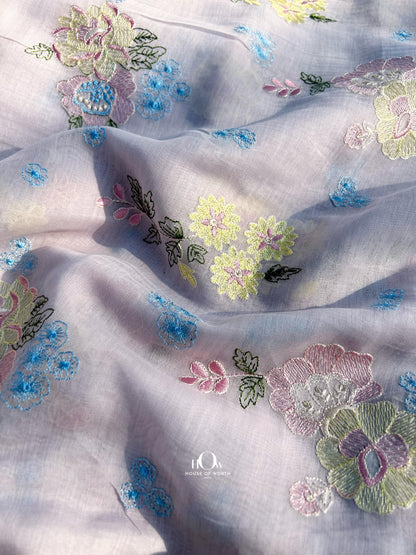 Lavender embroidered Chanderi dress material – soft handloom fabric for retail and wholesale ethnic collections.