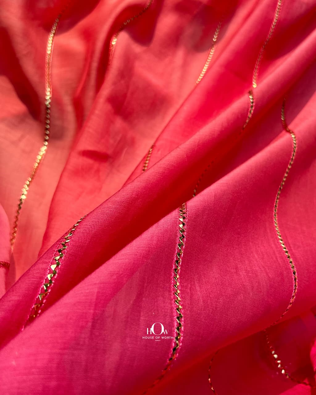 Pure Mul Chanderi fabric in vibrant pink orange ombre for suits sarees kurtas and designer wear