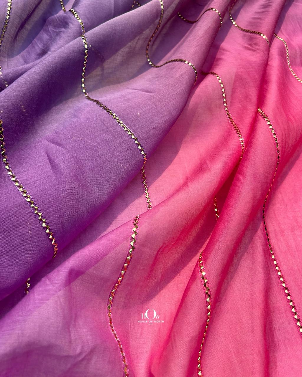 Luxury Mul Chanderi embroidery fabric in pink purple shade