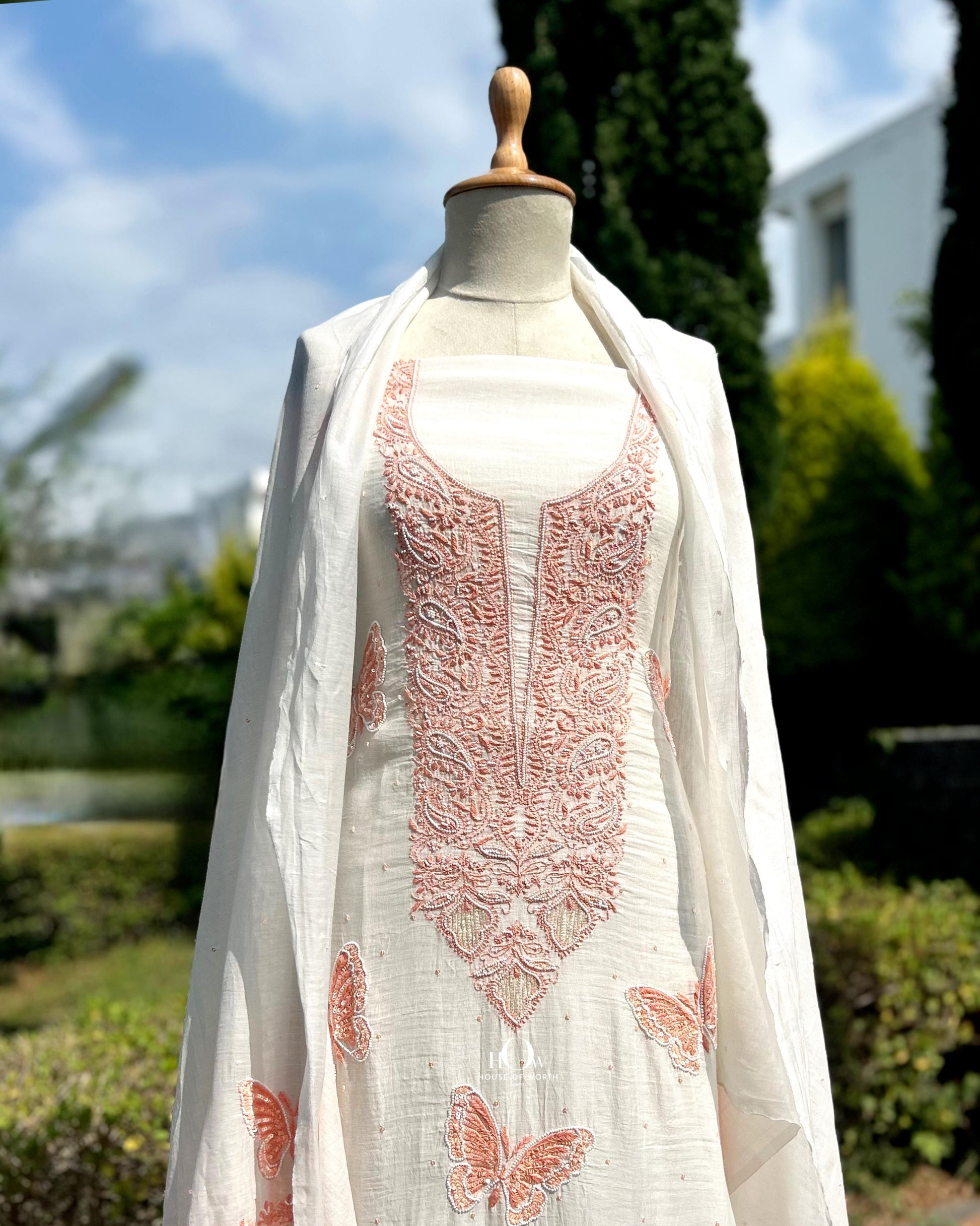 pure chikankari suit set for women. Lucknowi chikankari suits with dupatta.