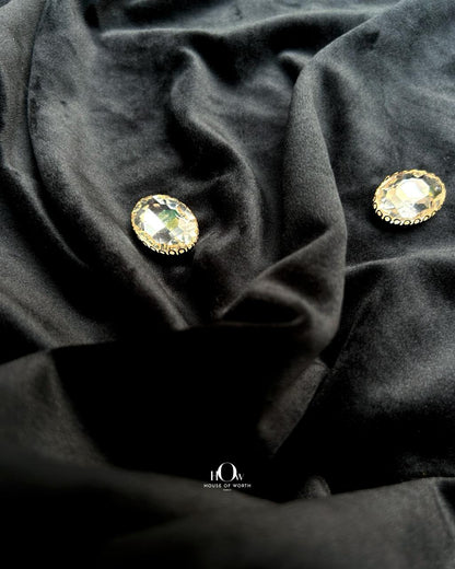 Luxury evening gown black velvet fabric.