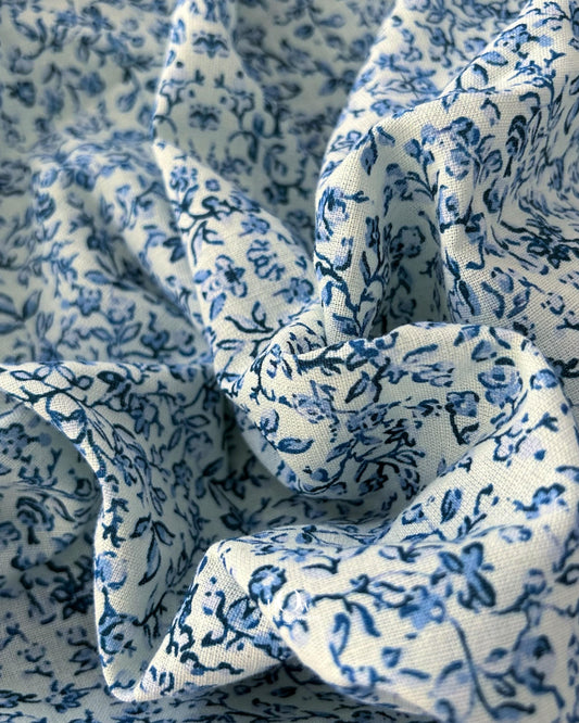 Floral printed cotton-linen fabric, breathable for summer dresses; Mumbai supplier