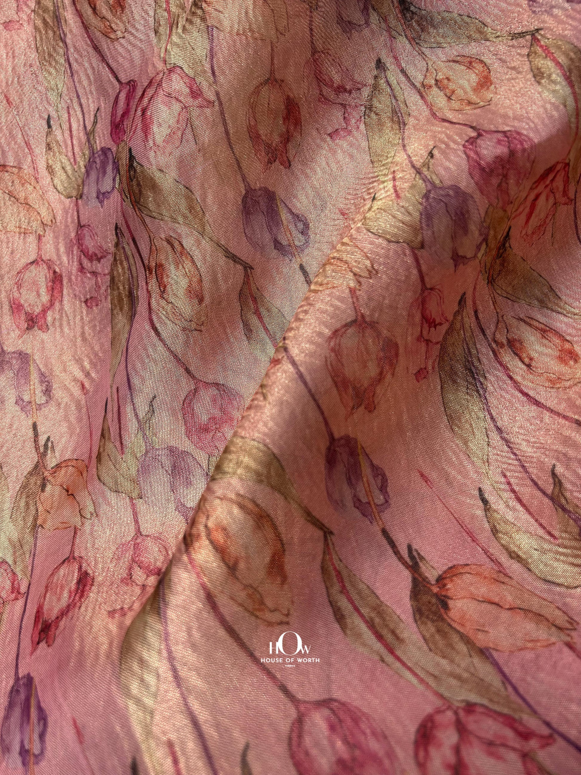 Handloom Banarasi crushed tissue silk fabric in pastel hue for designer wedding outfits.